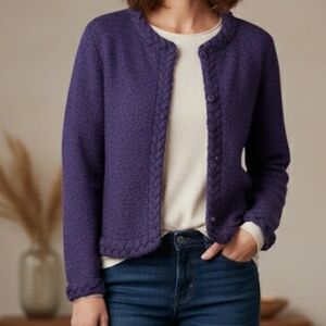 Peruvian Connection Womens 100% Alpaca Wool Handmade Sweater Cardigan Purple M